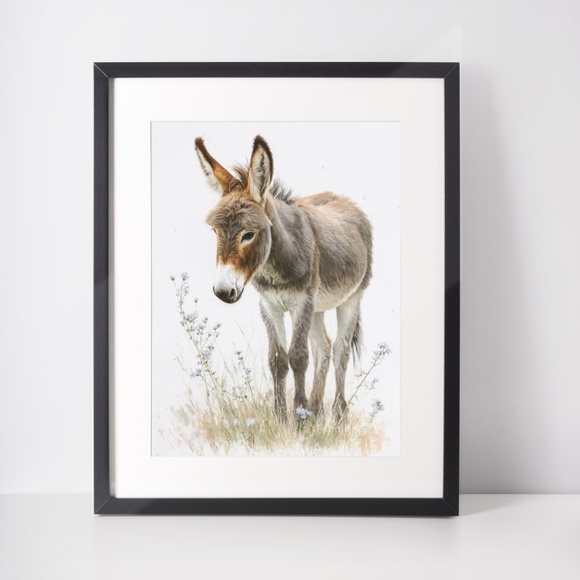 Watercolor Donkey Wall Art Print, Unframed - Charming Farmhouse Decor - Picture 2 of 6